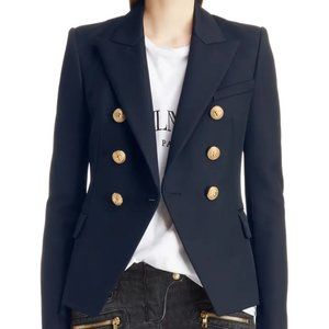 Blue Wool Double-Breasted Blazer FR 40